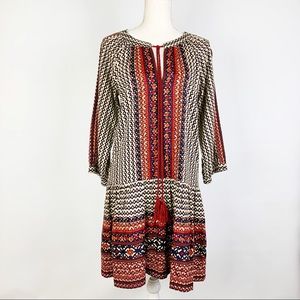 Trixie Dress M Orange Multi Boho Fall Long Sleeve